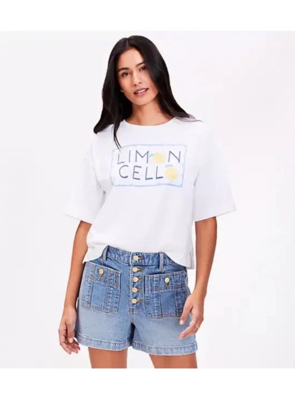 LOFT Women's Sz Small White Limon Cello Graphic Print Short Sleeve T-Shirt